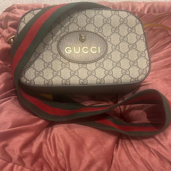 Gucci Handbags - Gucci Beige Monogram Bag with Red and Green Strap